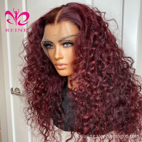 Colored Human Hair Wig Virgin Cuticle Aligned Ombre 99J HD Lace Frontal Human Hair Wig With Baby Hair Wholesale